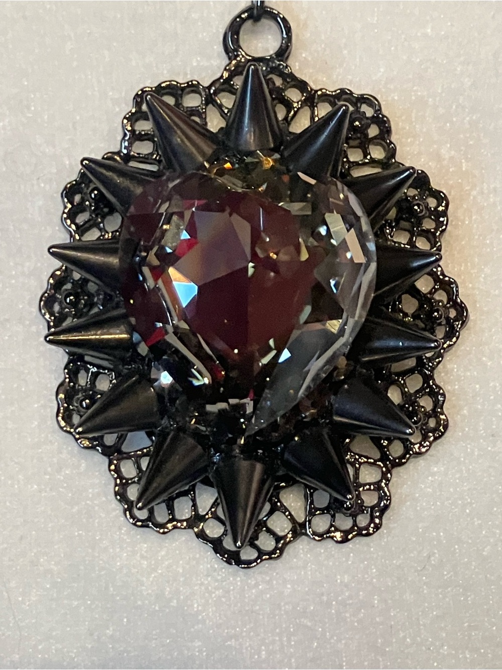GASOLINE GLAMOUR Gunmetal Spike Pendant Crystal Heart